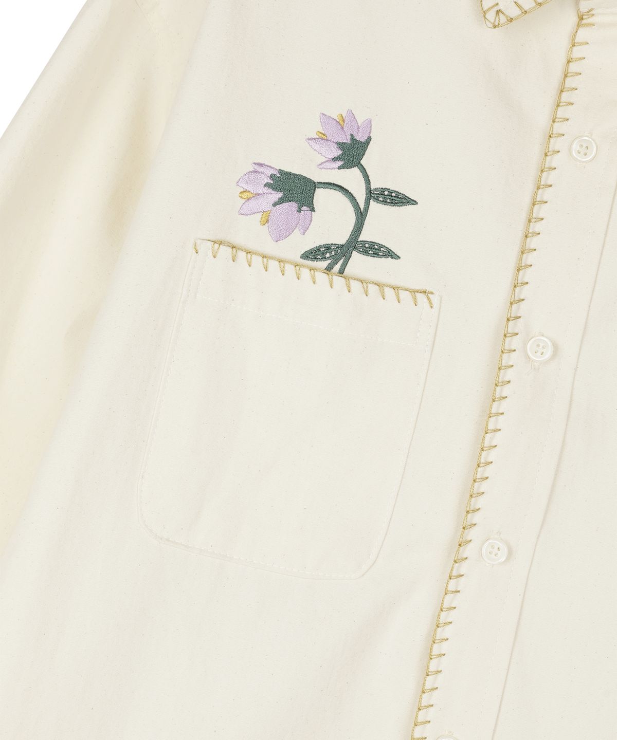 선데이후르츠마켓(SUNDAY FRUIT MARKET) POCKET FLOWER SHIRT CREAM