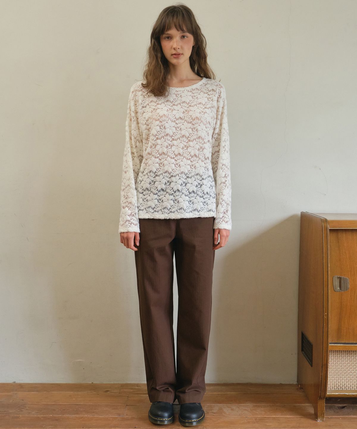 아우어노스텔지아(OURNOSTALGIA) Lace layered t-shirt_Cream(O25-TP17)