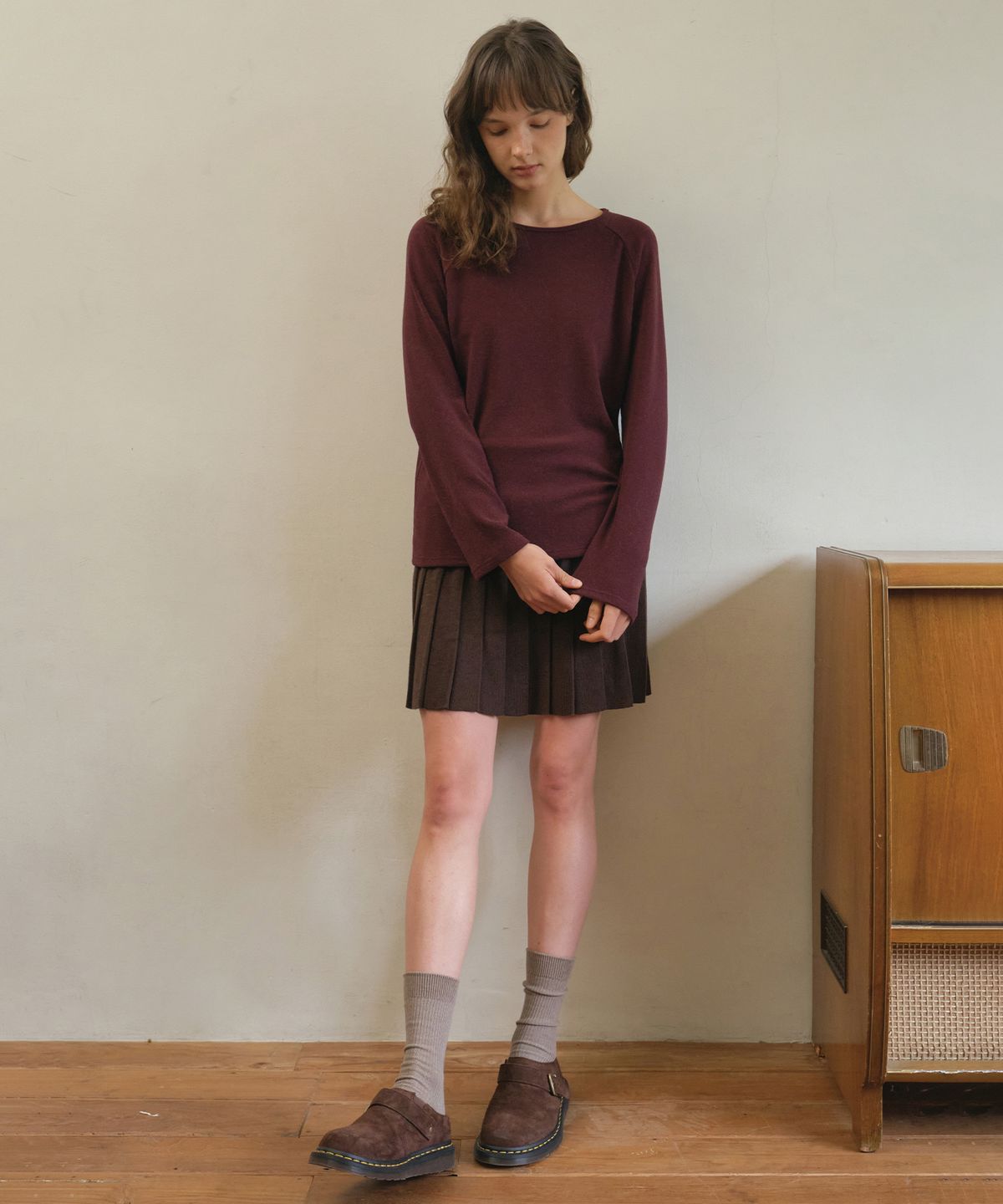 아우어노스텔지아(OURNOSTALGIA) Basic angora raglan long sleeve t-shirt_Wine(O25-TP15)