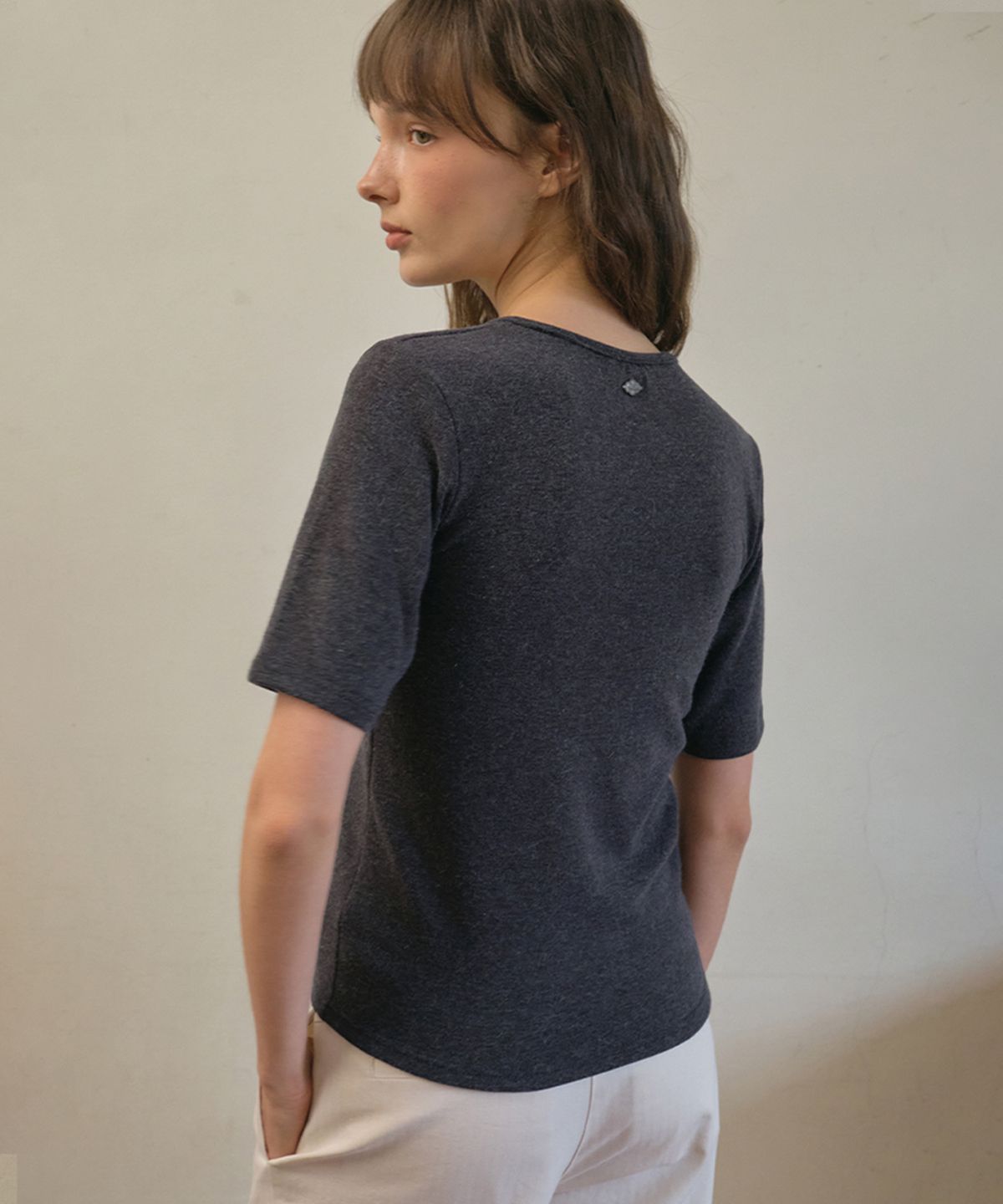 아우어노스텔지아(OURNOSTALGIA) Angora half sleeve t-shirt_Charcoal(O25-TP16)