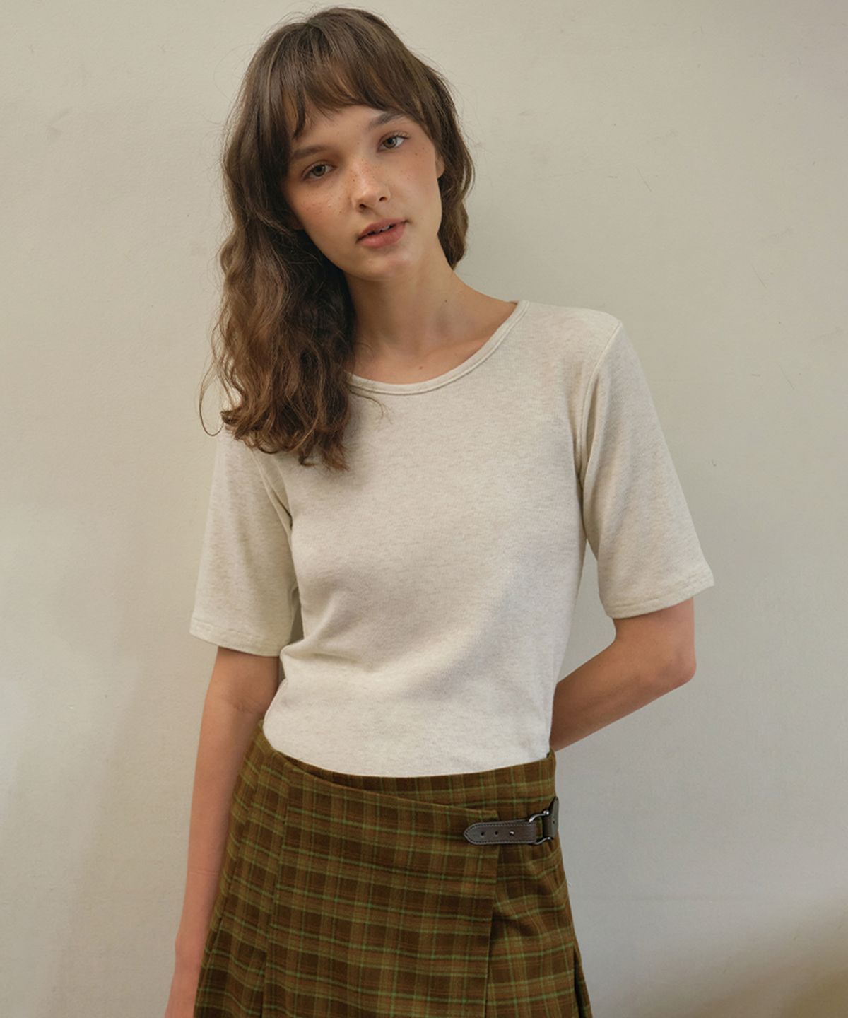 아우어노스텔지아(OURNOSTALGIA) Angora half sleeve t-shirt_Oatmeal(O25-TP16)
