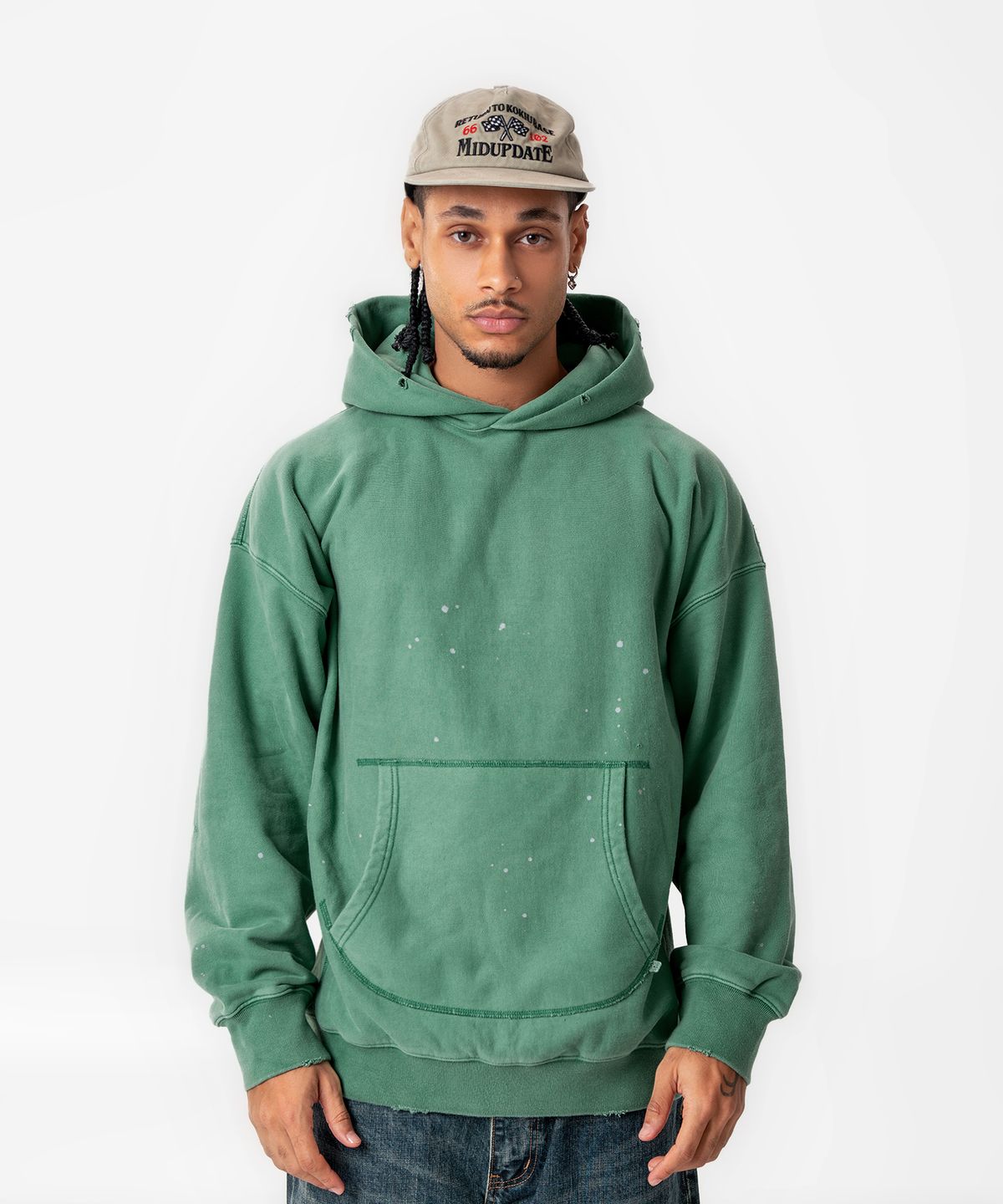 미드업데이트(MIDUPDATE) Simple Garment Dye Hoodie_Green