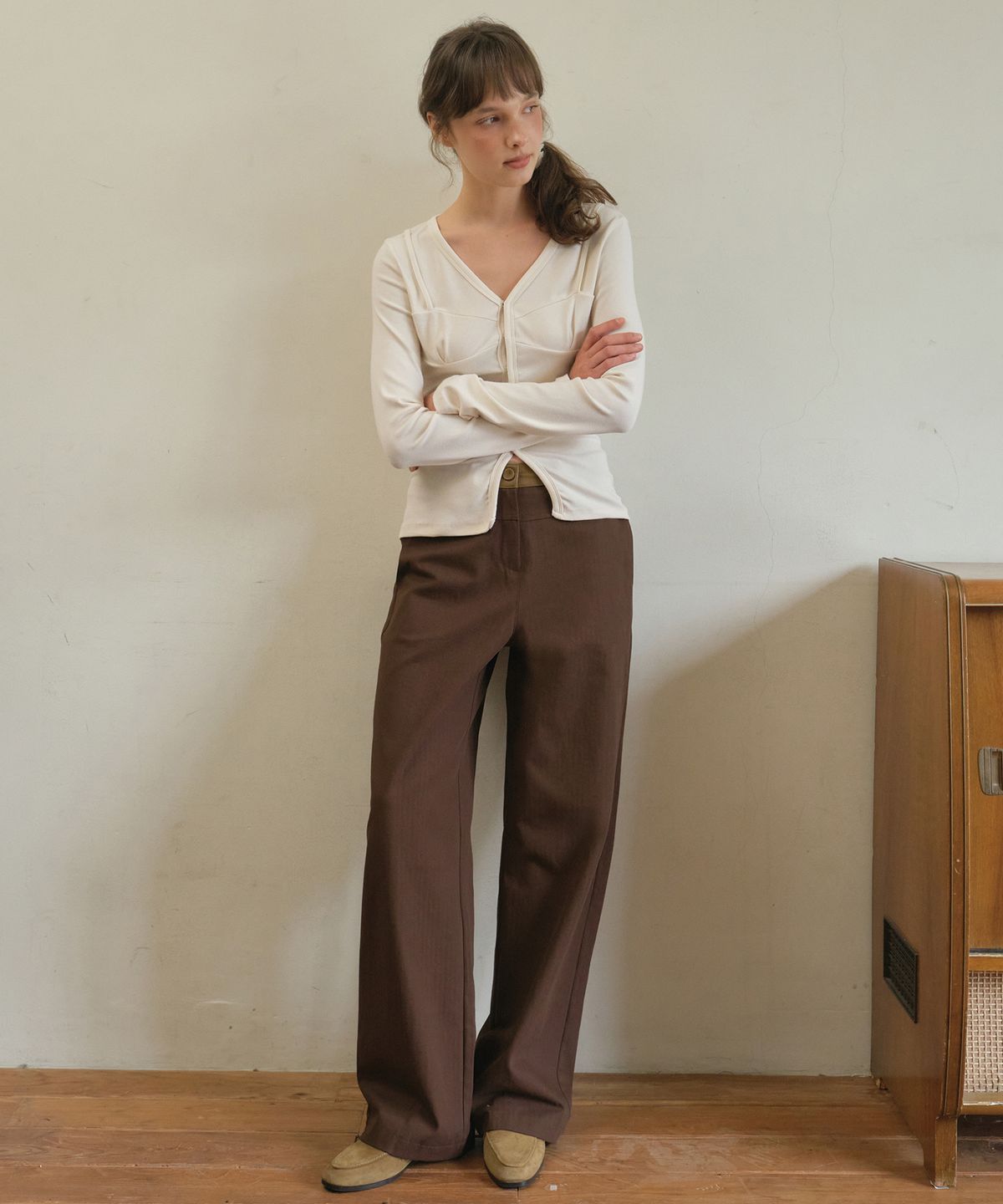 아우어노스텔지아(OURNOSTALGIA) Auburn leather waist pants_Brown(O25-PT12)