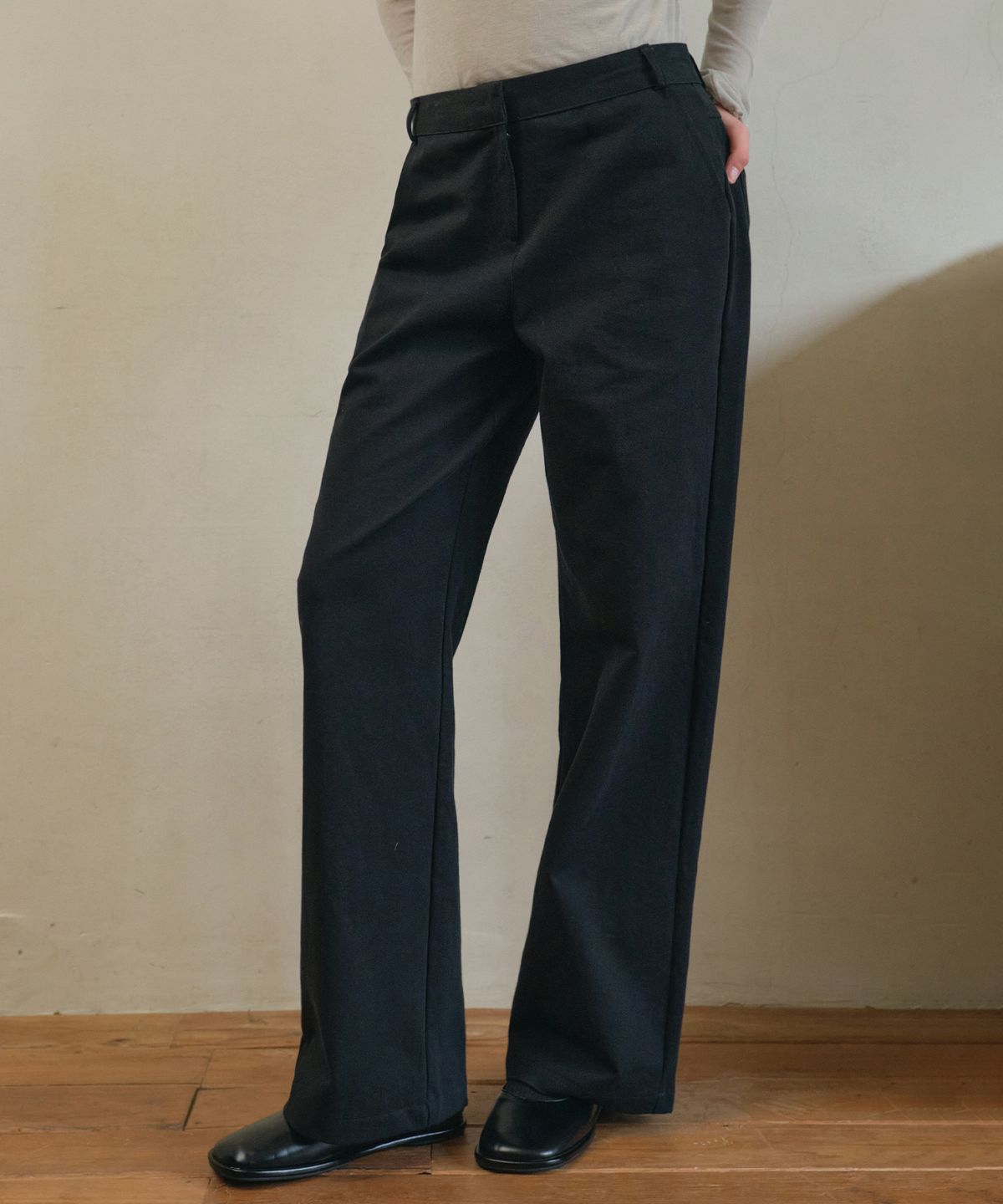 아우어노스텔지아(OURNOSTALGIA) Twill layered wide pants_Black(O25-PT11)