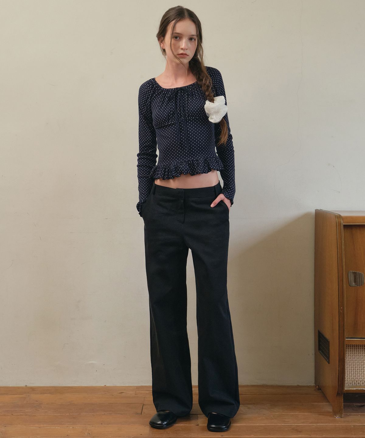 아우어노스텔지아(OURNOSTALGIA) Twill layered wide pants_Black(O25-PT11)