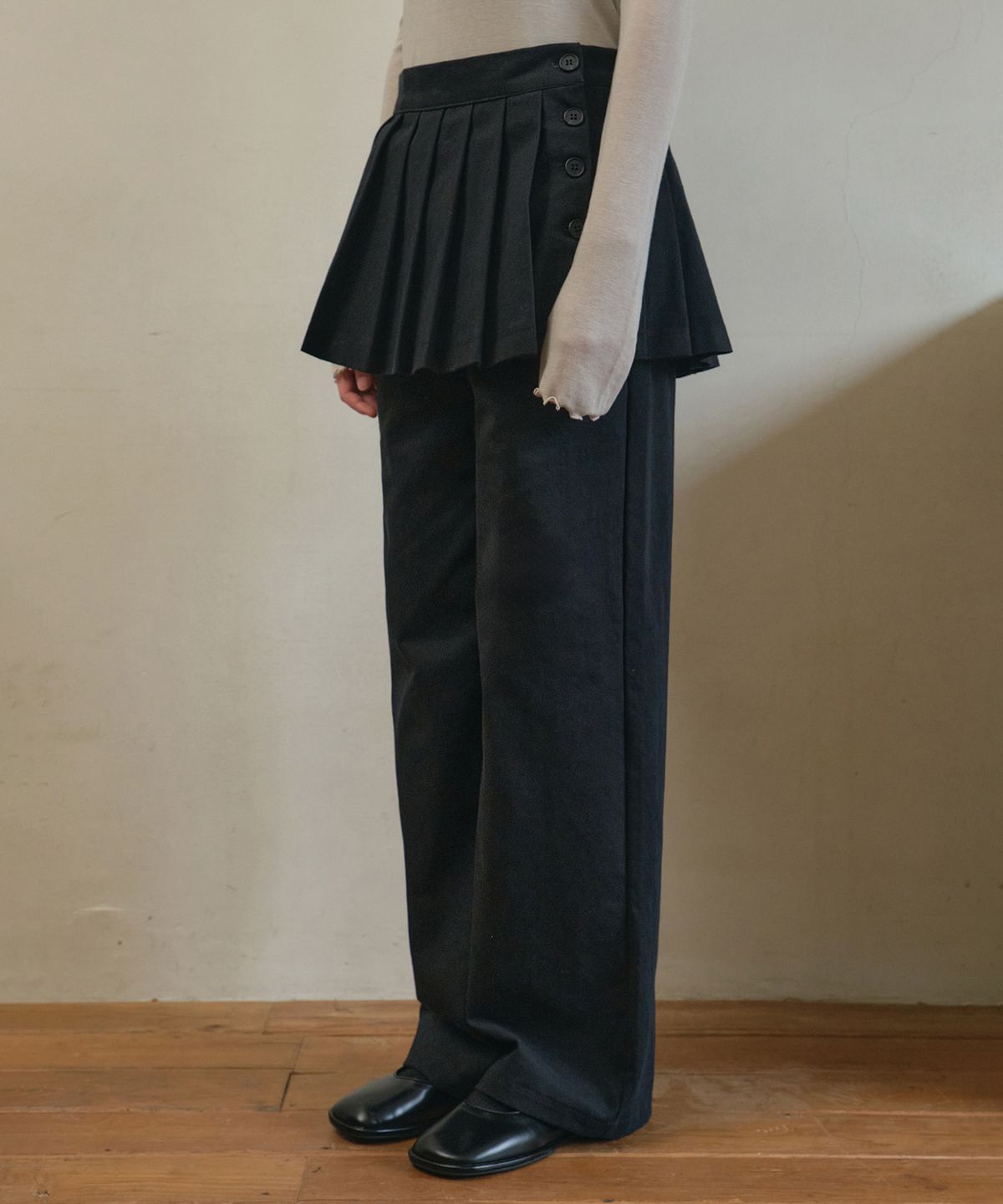 아우어노스텔지아(OURNOSTALGIA) Twill layered skirt_Black(O25-SK11)