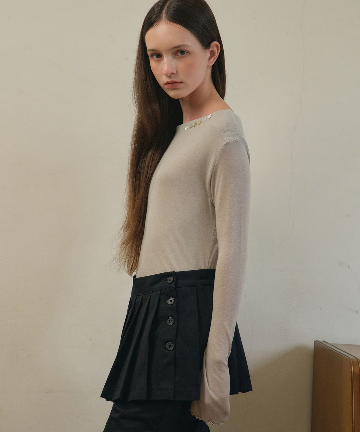 아우어노스텔지아(OURNOSTALGIA) Twill layered skirt_Black(O25-SK11)