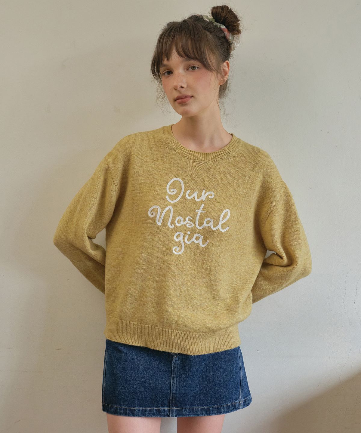아우어노스텔지아(OURNOSTALGIA) Nova curve mini denim skirt_Dark blue(O25-SK09)