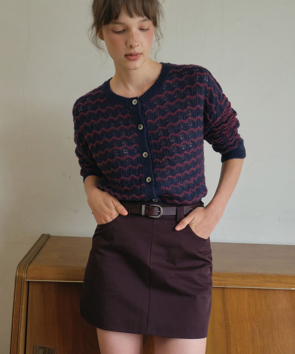 아우어노스텔지아(OURNOSTALGIA) Monet basic cotton mini skirt_Grape(O25-SK10)