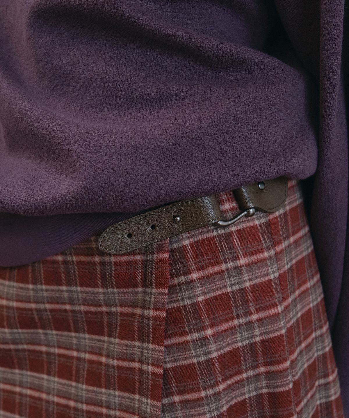 아우어노스텔지아(OURNOSTALGIA) Vintage side-buckle check skirt_Red(O25-SK12)