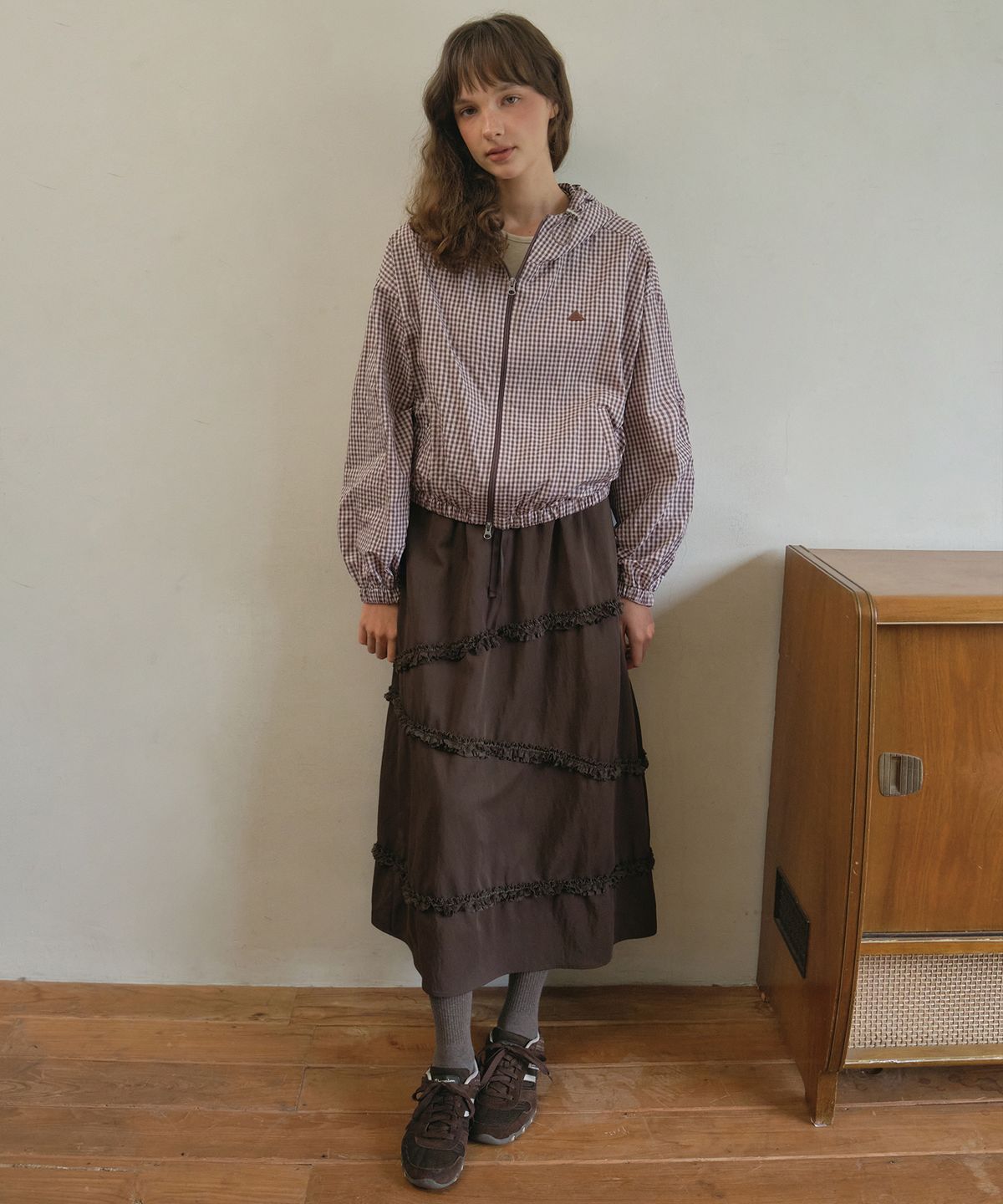아우어노스텔지아(OURNOSTALGIA) Whipcream ruffle skirt_Brown(O25-SK13)