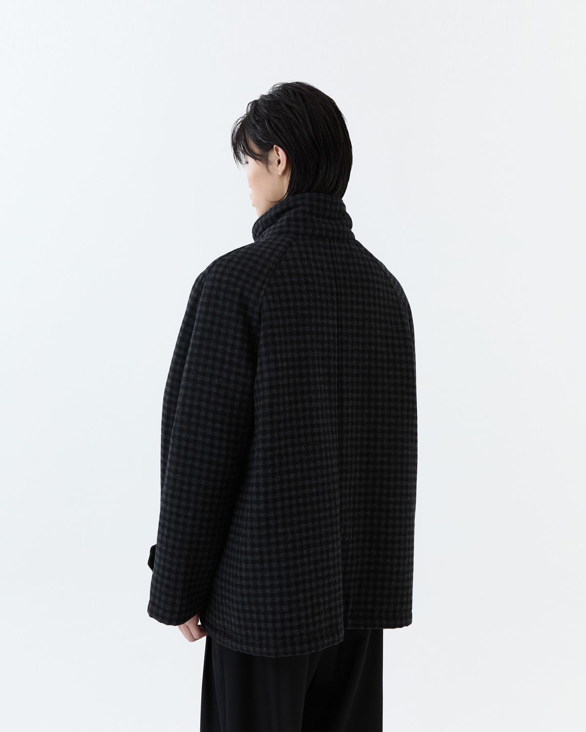 디앤드퀘스천(THEENDQUESTION) Checked Balmacaan coat / DARK GRAY
