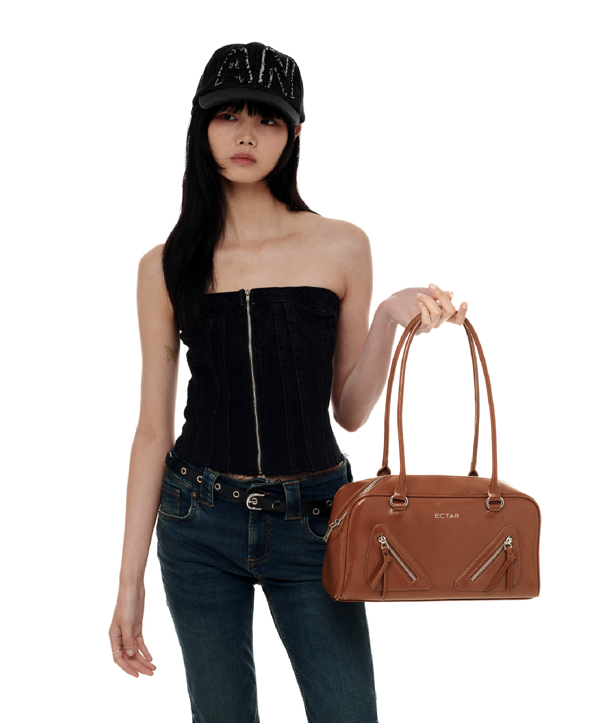 엑타(ECTAR) square double zipper shoulder bag - 스퀘어 더블지퍼 숄더백 [브라운]