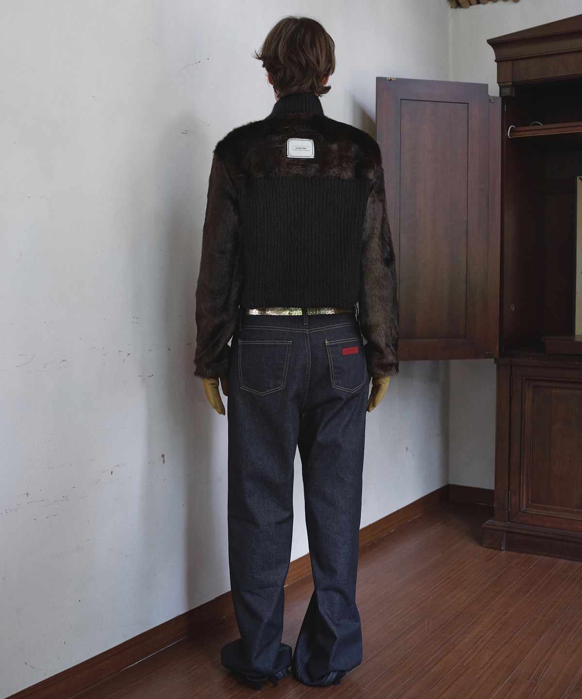 오버듀플레어(OVERDUEFLAIR) FUR COMBI WOOL KNIT JACKET_BLACK/BROWN