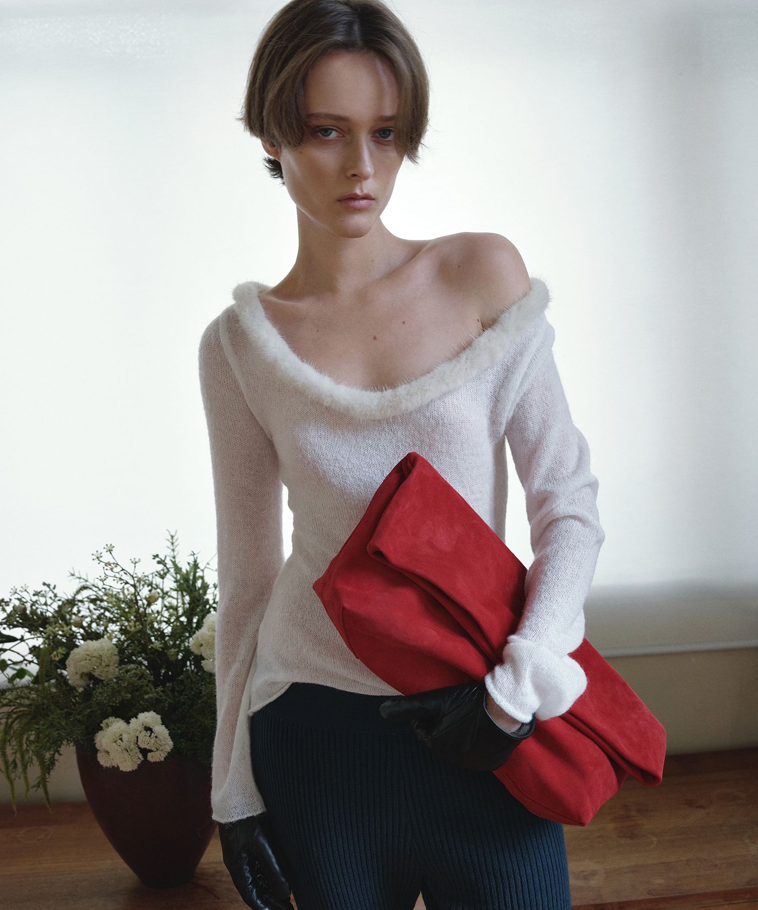 MUSINSA公式 | OVERDUEFLAIR MINK FUR TRIMMED MOHAIR KNIT_CREAM