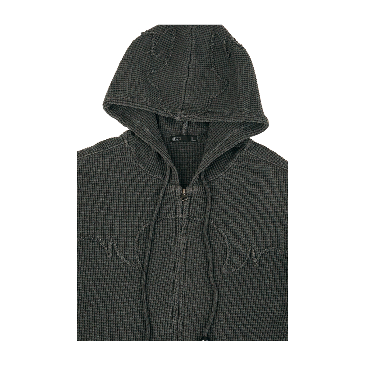 이알티알(ERTR) Flame Waffle Appliqué Hoodie Zip-Up Charcoal