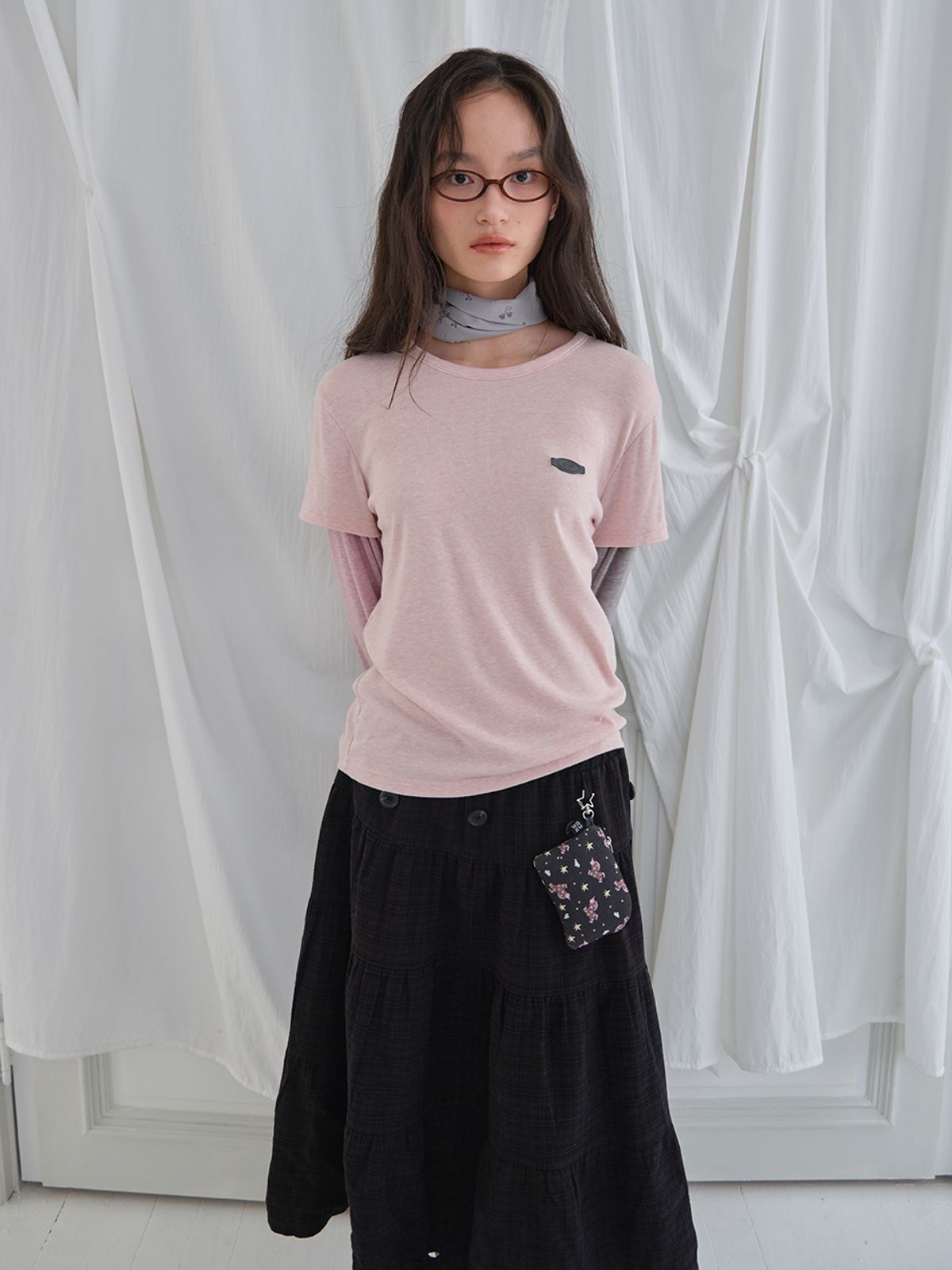 무음(MUWM) 투웨이 버튼 셔링 밴딩 롱스커트 2way Button Shirring Skirt (Black Check)