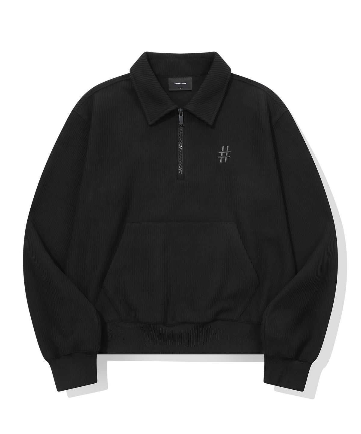 빈트릴(BEENTRILL) 우먼즈 코듀로이 플리스 스몰 로고 하프 집업(블랙)