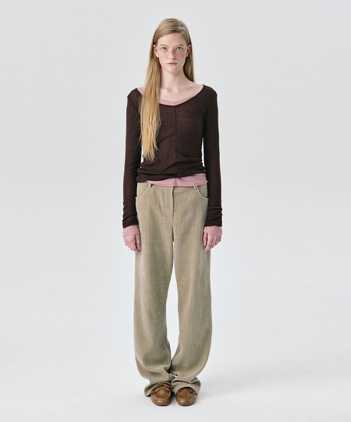 분더캄머(WNDERKAMMER) U neck Sheer T_Brown(U넥 쉬어 티_브라운)