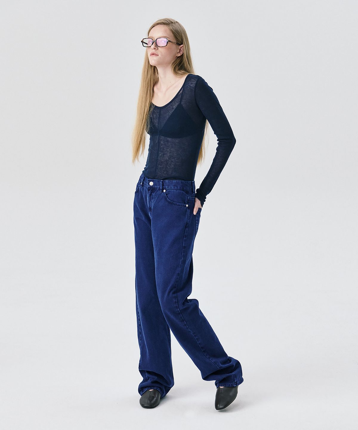 분더캄머(WNDERKAMMER) U neck Sheer T_Navy(U넥 쉬어 티_네이비)
