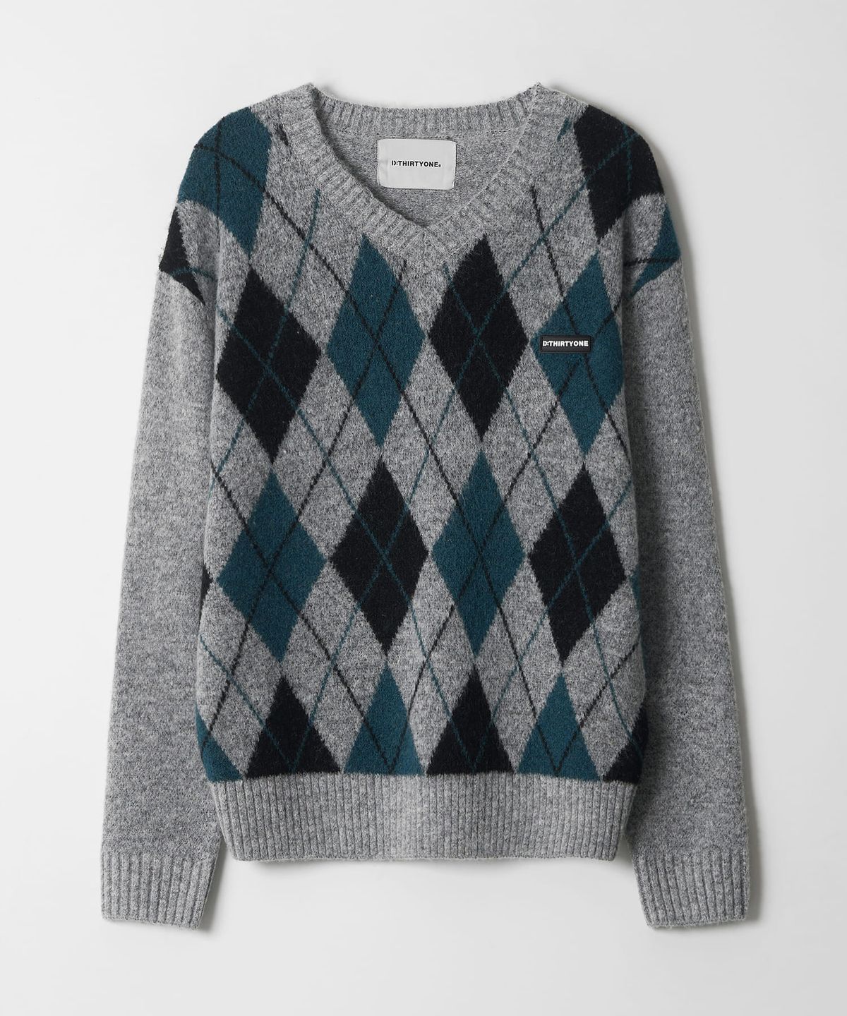 디써티원(DTHIRTYONE) V-Neck Argyle Sweater (GREEN)