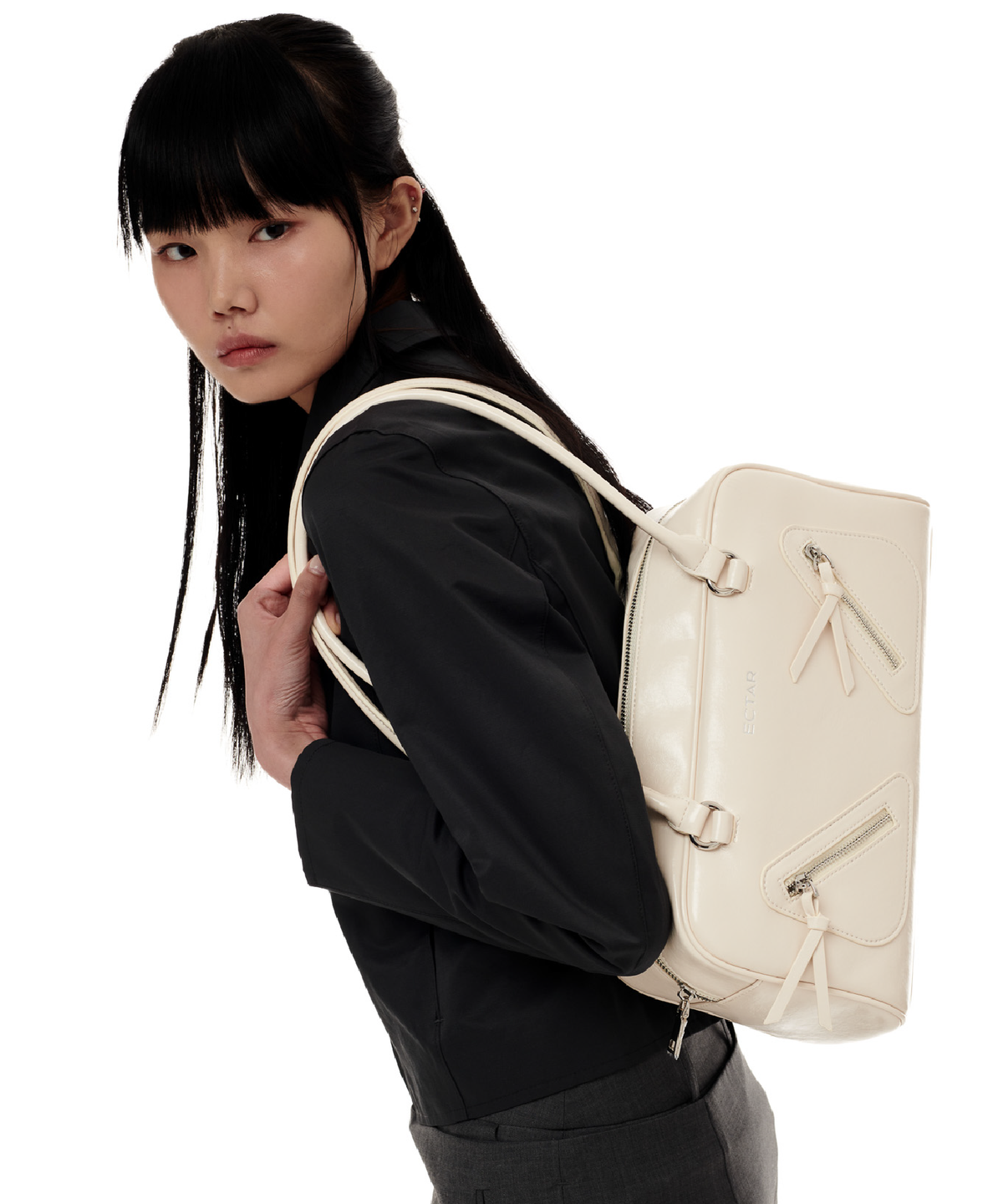 엑타(ECTAR) square double zipper shoulder bag - 스퀘어 더블지퍼 숄더백 [아이보리]