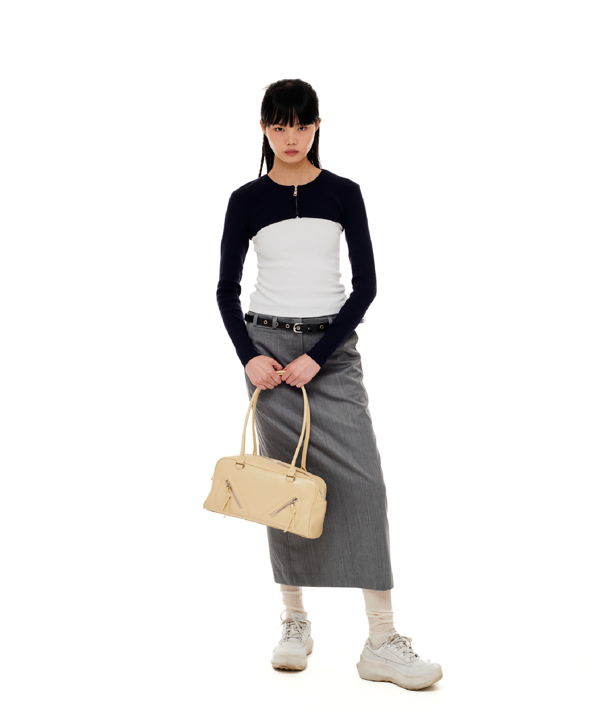 엑타(ECTAR) square double zipper shoulder bag - 스퀘어 더블지퍼 숄더백 [옐로우 베이지]