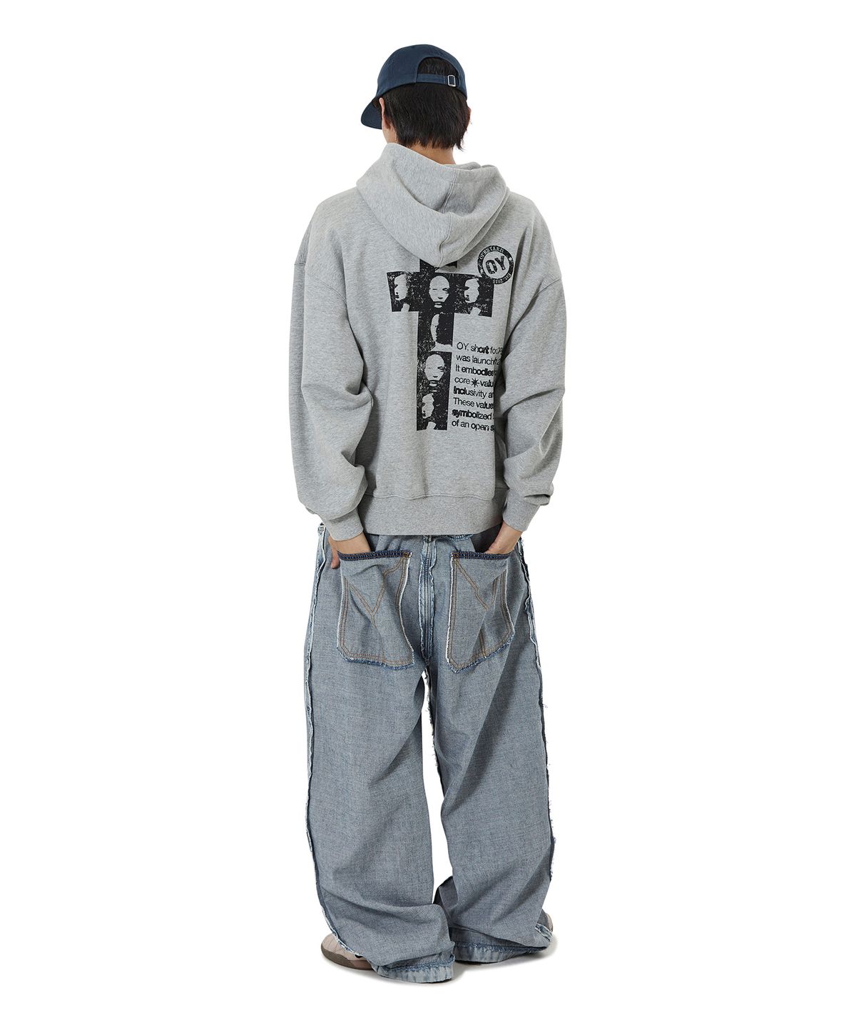 오픈야드(오와이)(OPENYARD(OY)) CROSS FACES HOODIE ZIP UP - MID MELANGE