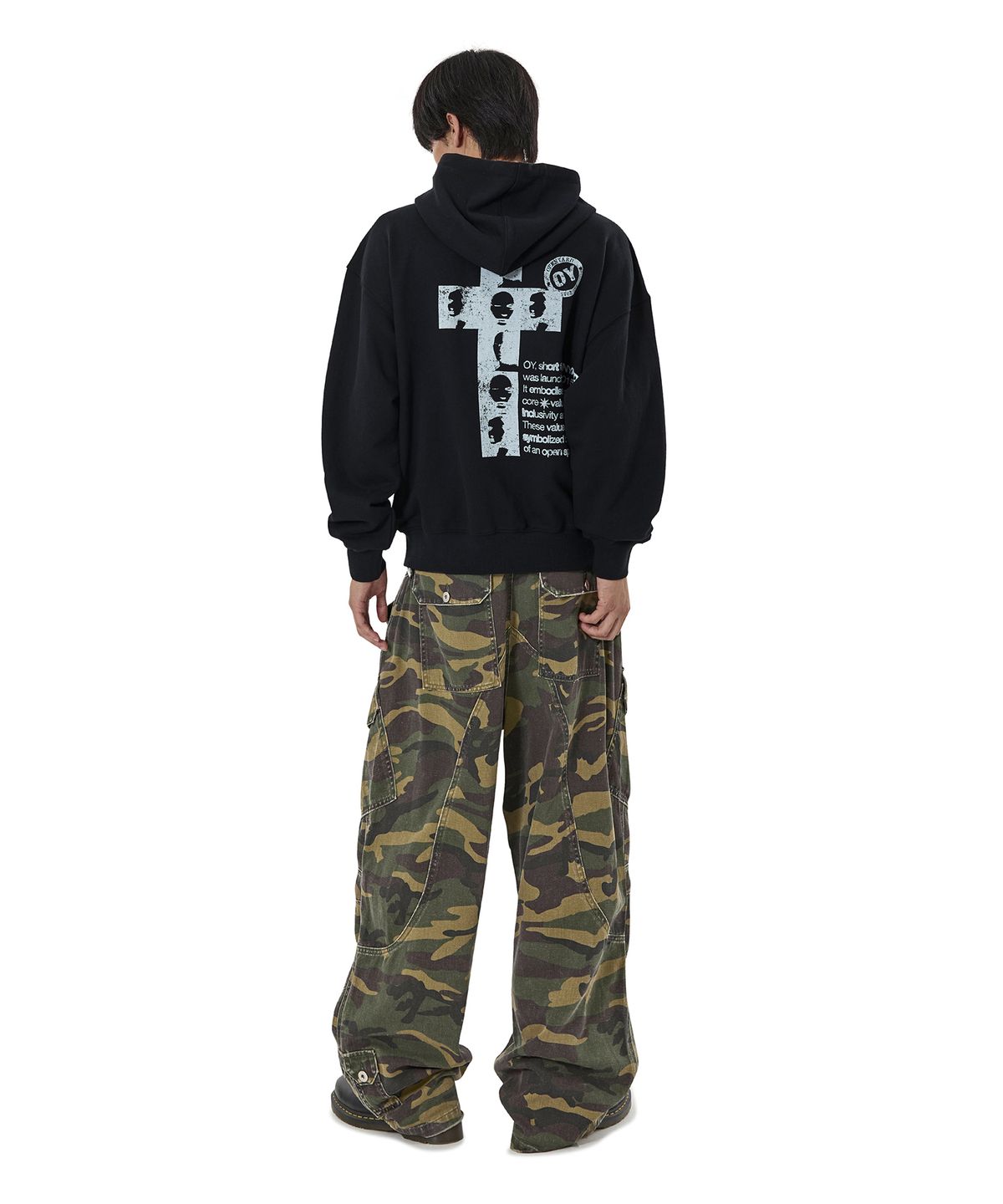 오픈야드(오와이)(OPENYARD(OY)) CROSS FACES HOODIE ZIP UP - BLACK