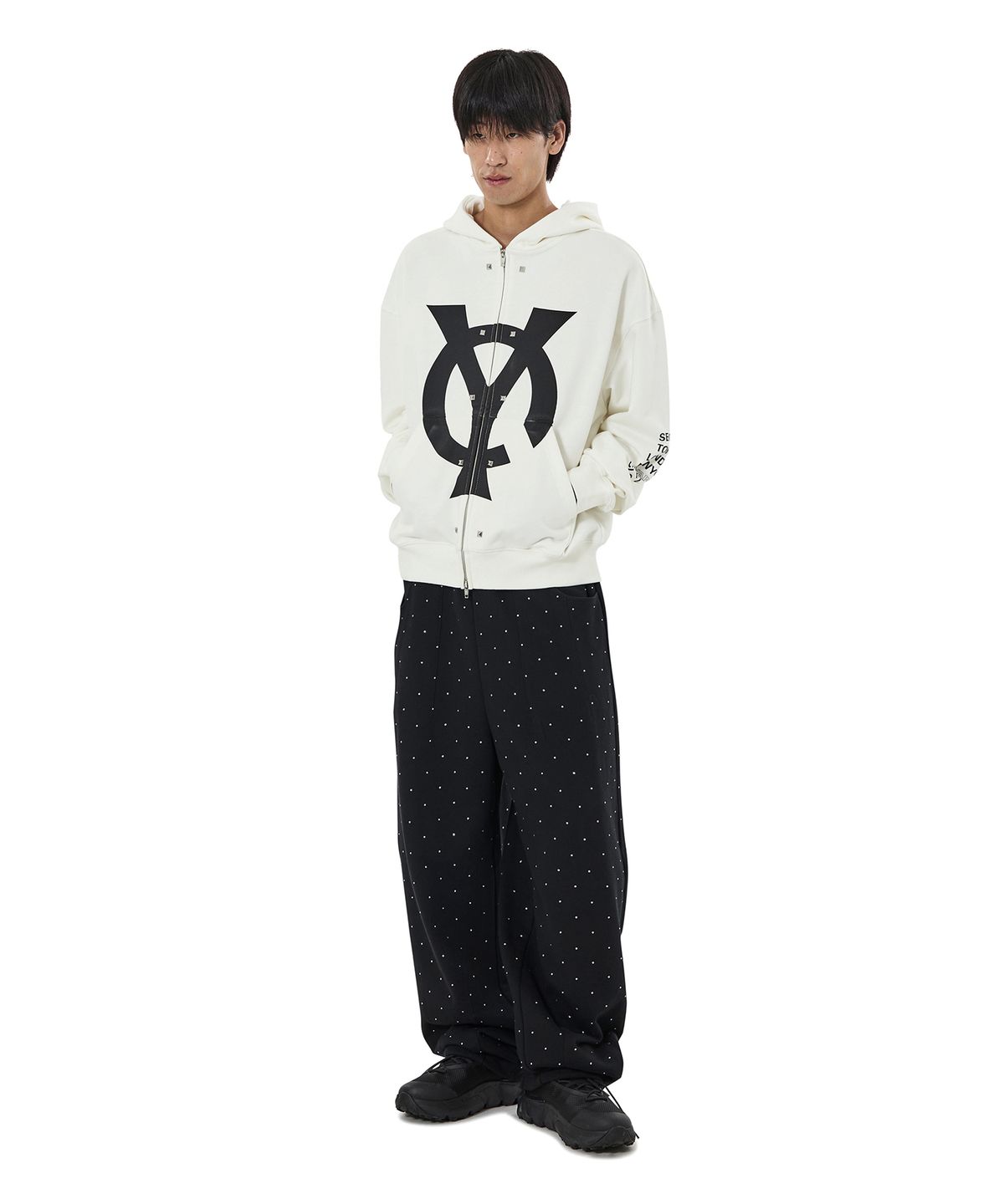 오픈야드(오와이)(OPENYARD(OY)) BIG LOGO STUD HOODIE ZIP UP - WHITE