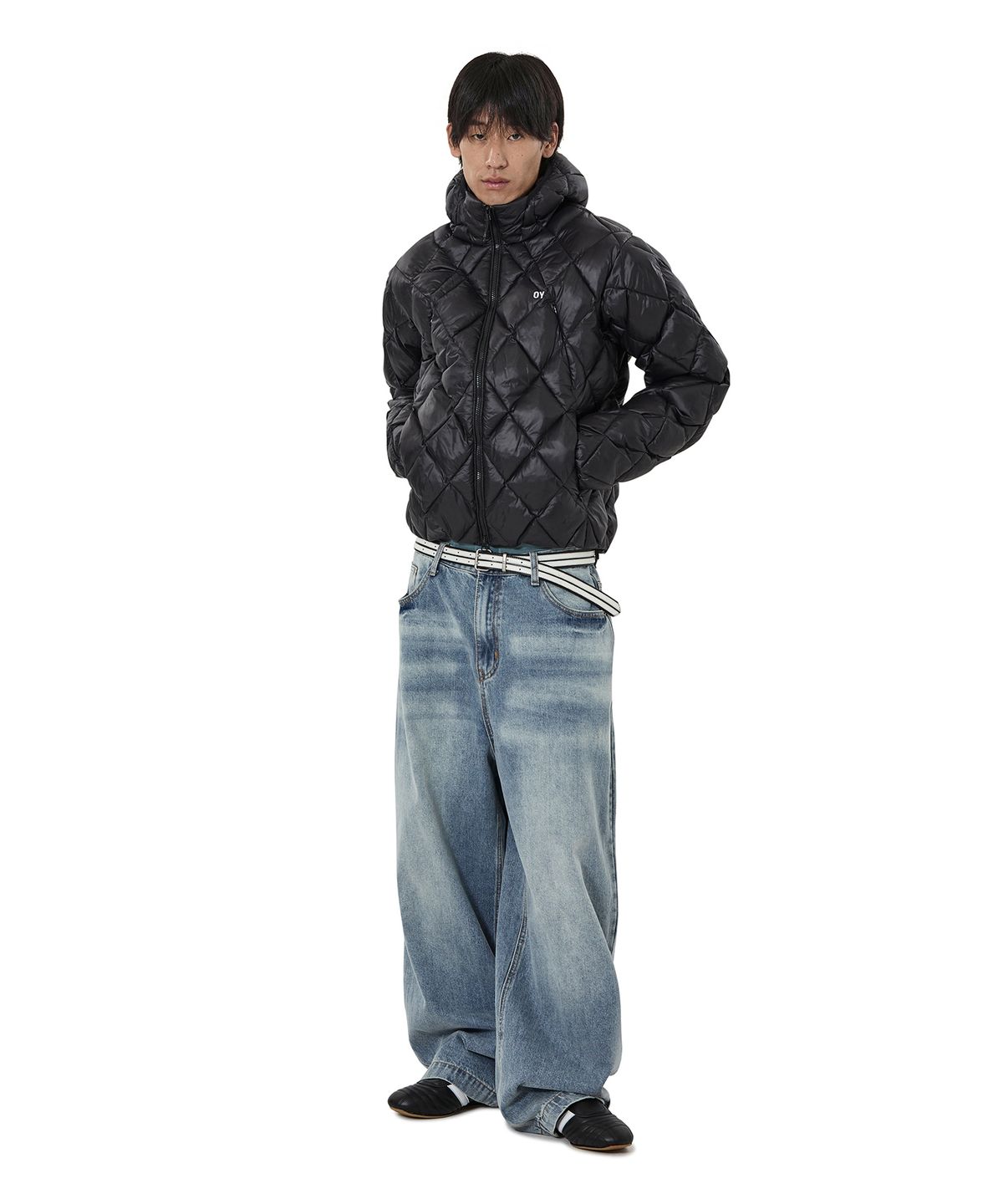 오픈야드(오와이)(OPENYARD(OY)) DIAMOND QUILTED CURVED PANEL LIGHTWEIGHT PUFFER JACKET - BLACK