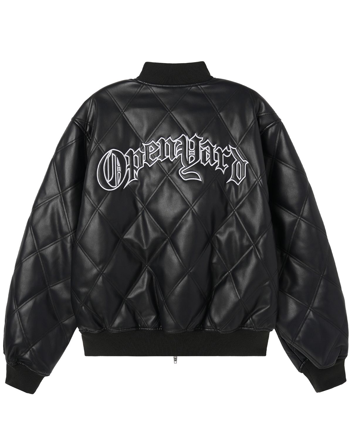 오픈야드(오와이)(OPENYARD(OY)) GOTHIC LOGO FAUX LEATHER BOMBER JACKET - BLACK