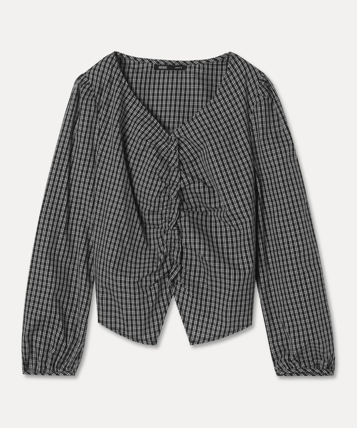 미쏘(MIXXO) 브이넥 셔링 블라우스_MIWBLFT09G