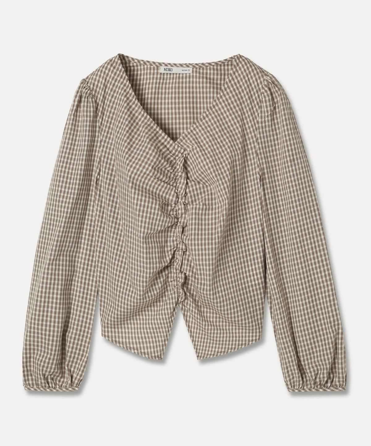 미쏘(MIXXO) 브이넥 셔링 블라우스_MIWBLFT09G
