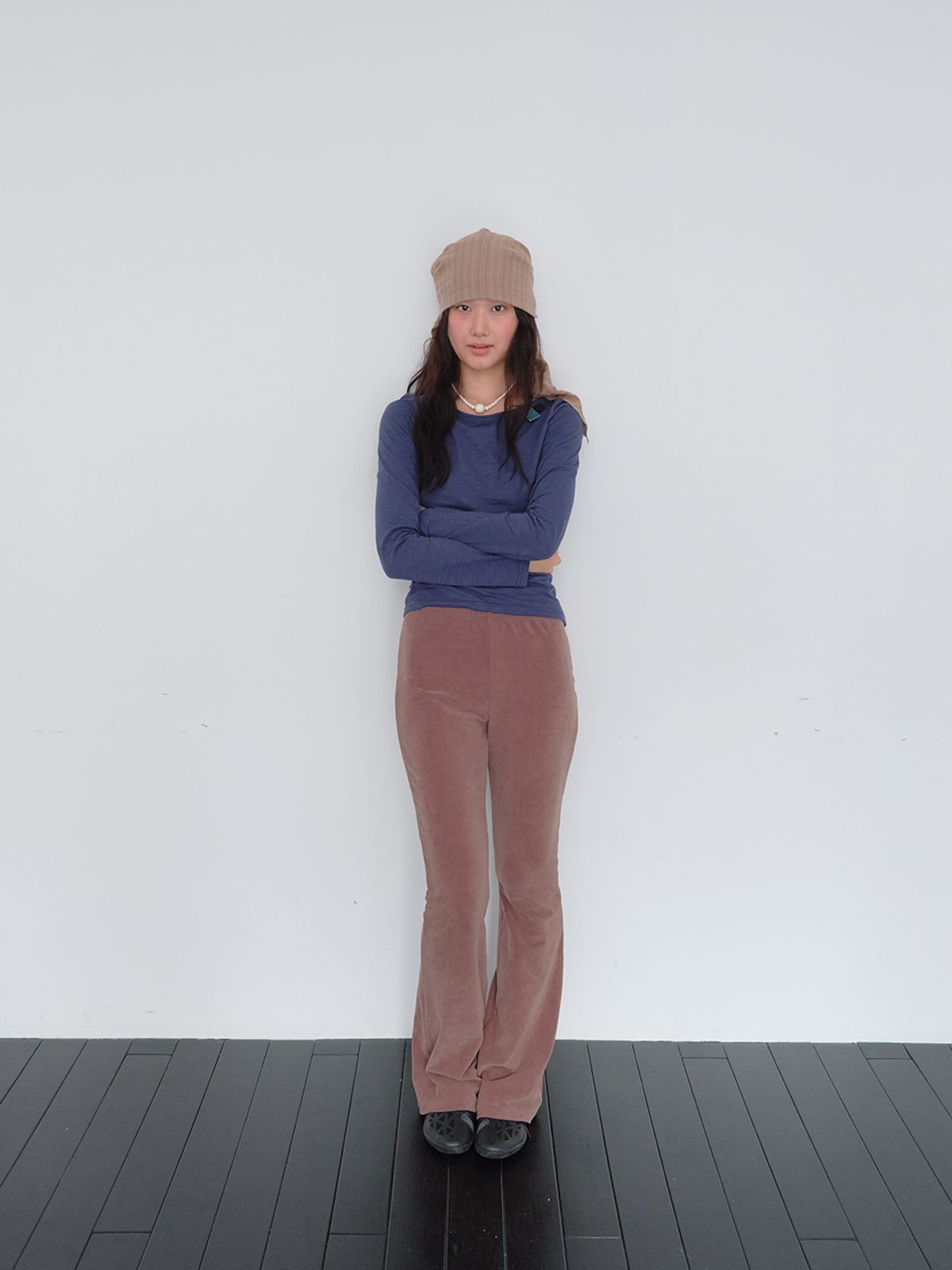 무음(MUWM) 플레어 밴딩 팬츠&모듈러 숄 세트 Flare Banding Pants & Modular Shawl Set (Brown)
