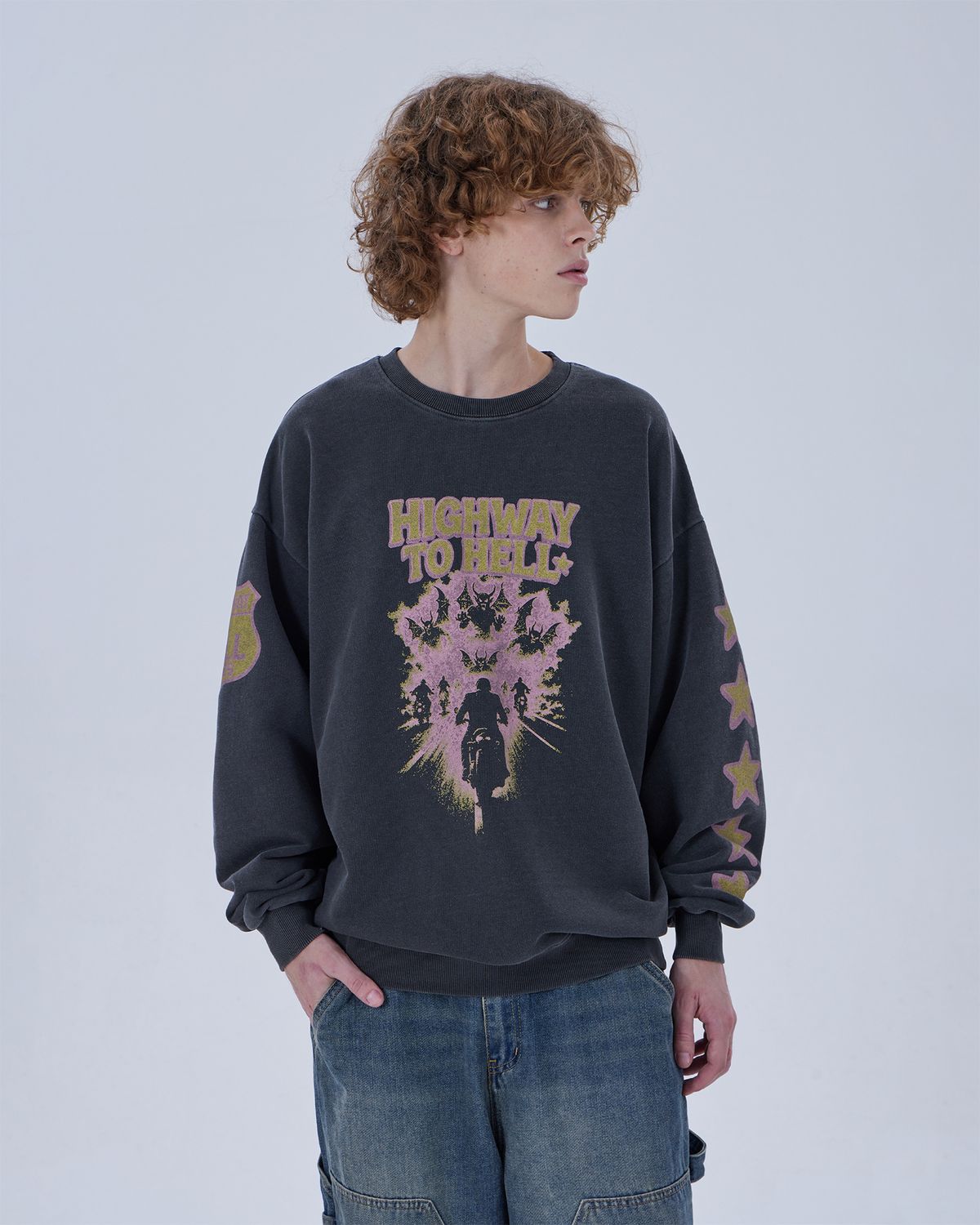 디스펑트(DYSFUNCT) HELL HIGHWAY PIGMENT SWEATSHIRT (CHARCOAL)