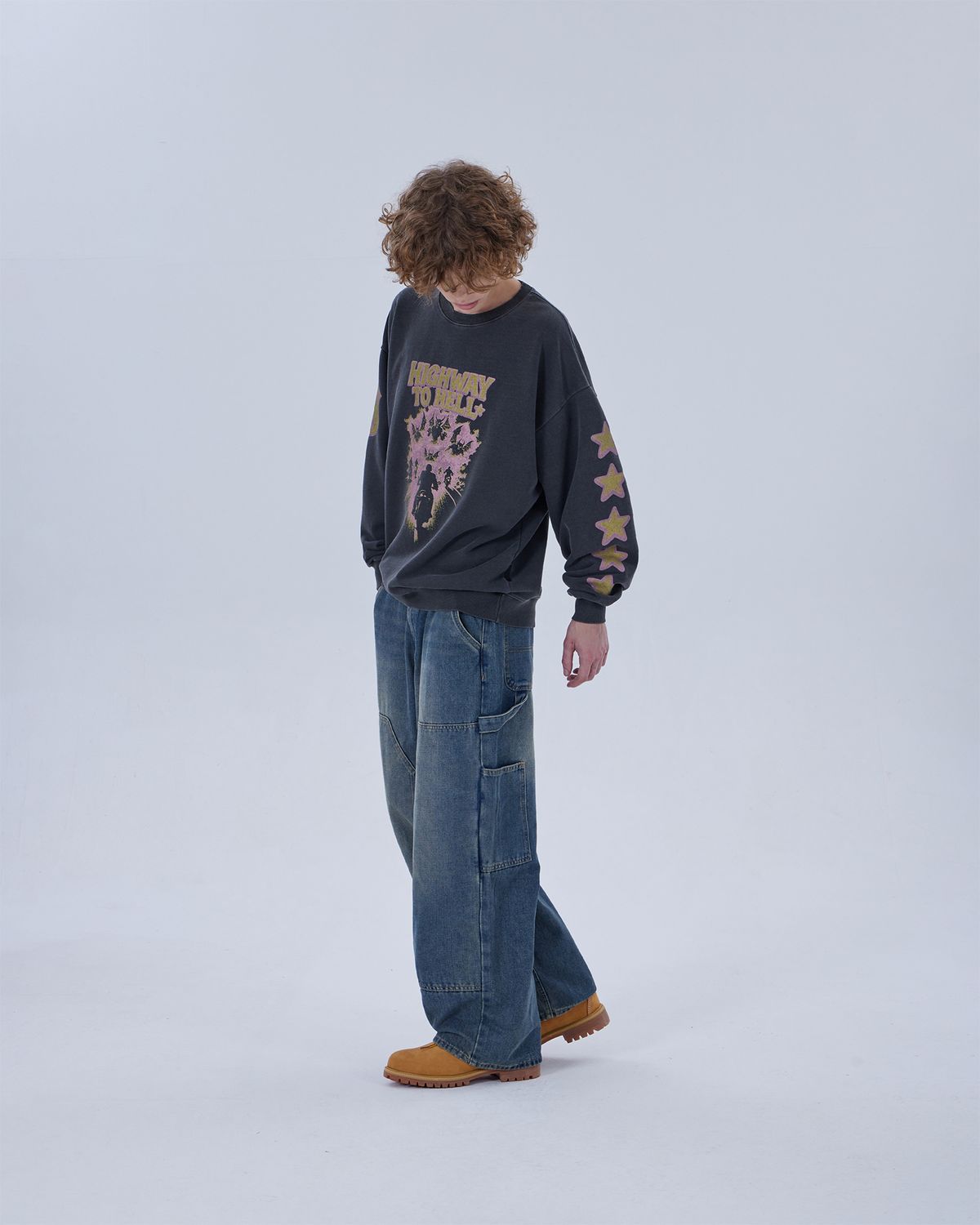 디스펑트(DYSFUNCT) HELL HIGHWAY PIGMENT SWEATSHIRT (CHARCOAL)