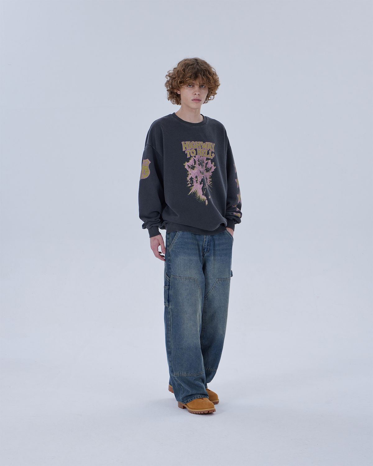 디스펑트(DYSFUNCT) HELL HIGHWAY PIGMENT SWEATSHIRT (CHARCOAL)