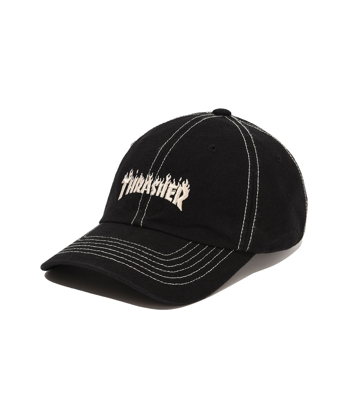 트레셔(THRASHER) 플레임 스티치 로고 볼캡 블랙