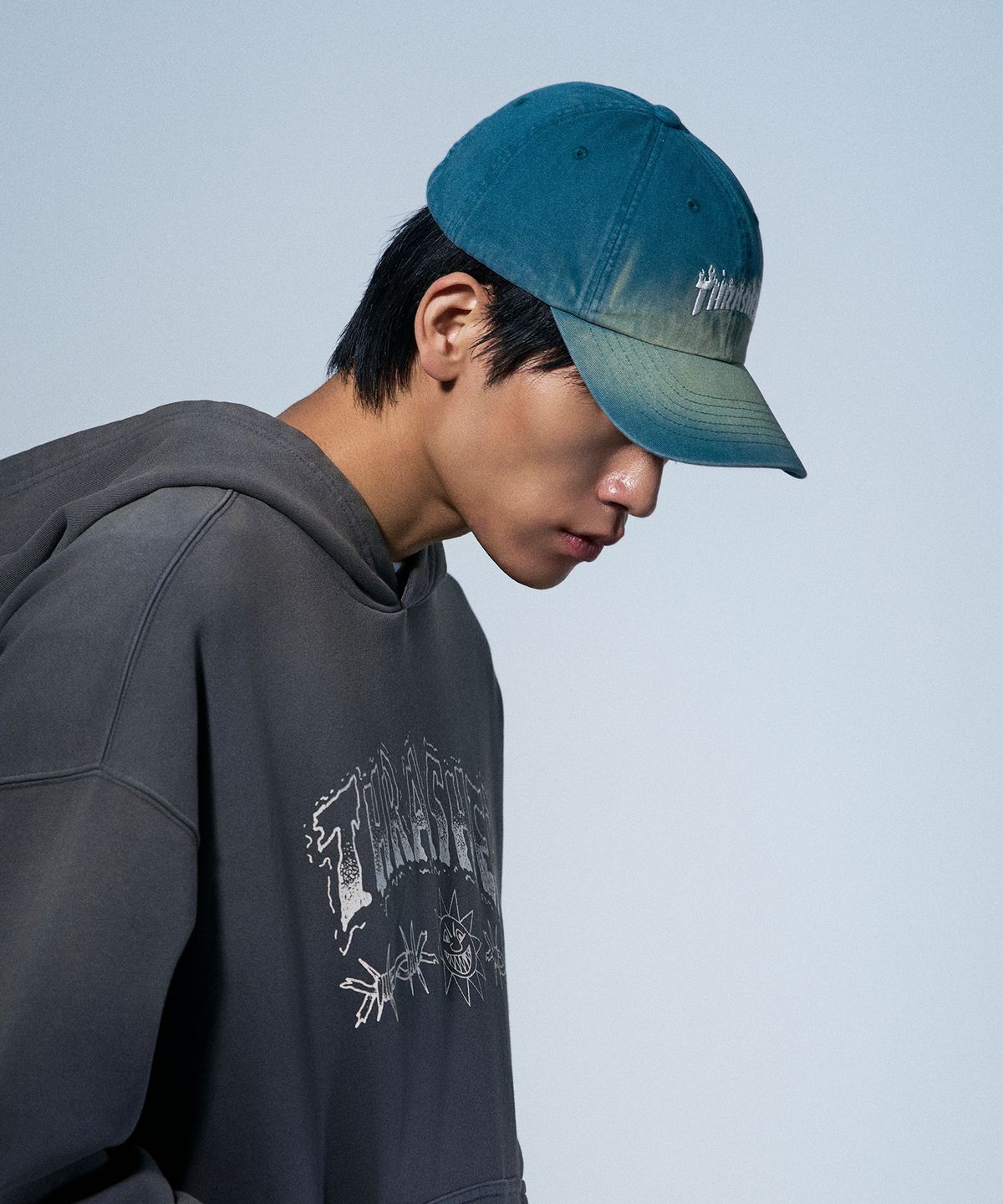 트레셔(THRASHER) 플레임 오버다잉 로고 볼캡 다크 파인