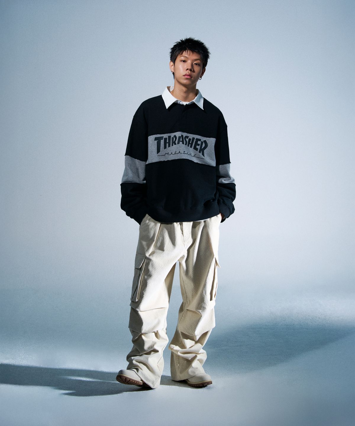 트레셔(THRASHER) 매거진 럭비 맨투맨 블랙