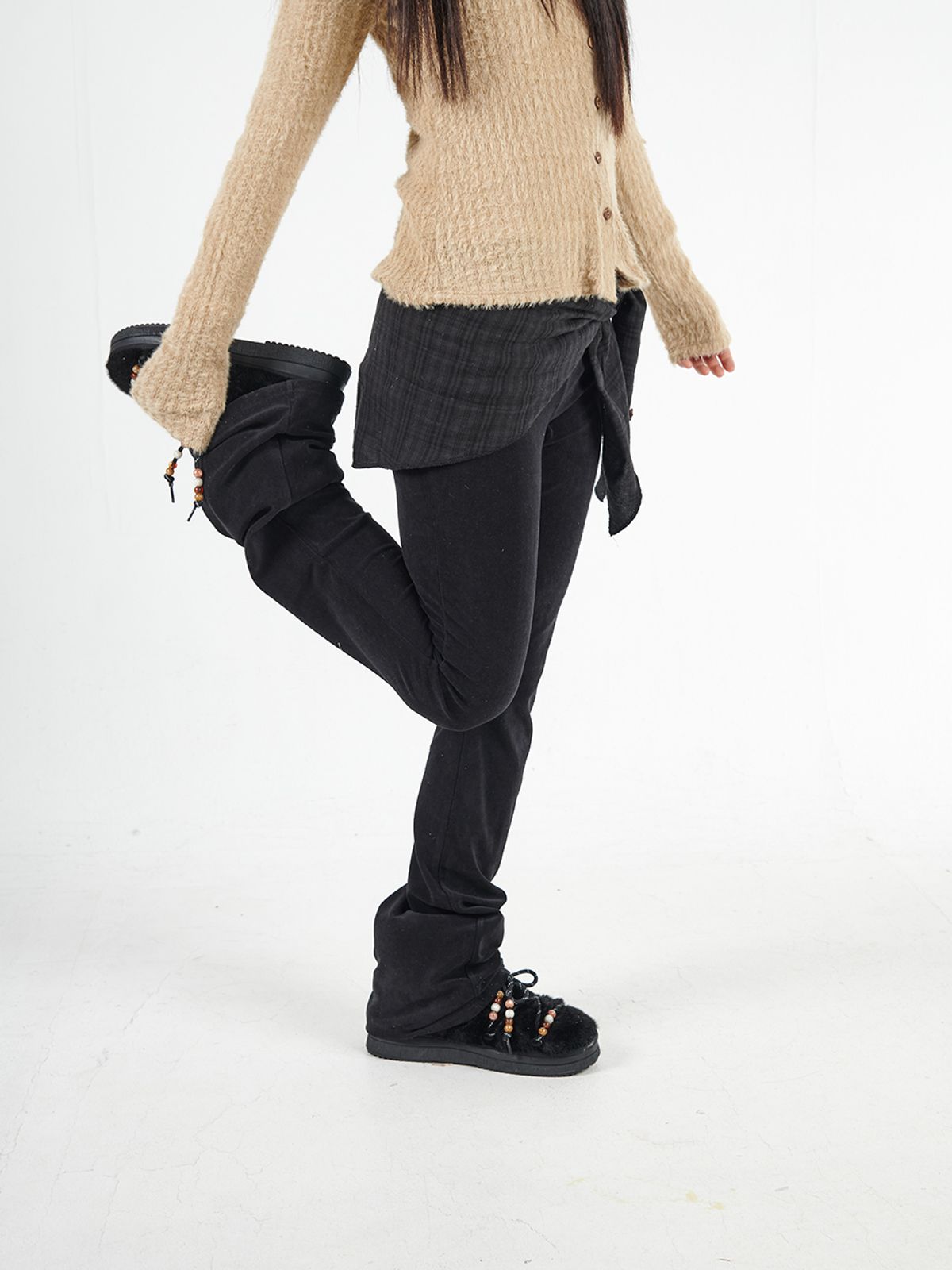 무음(MUWM) 플레어 밴딩 팬츠&모듈러 숄 세트 Flare Banding Pants & Modular Shawl Set (Black)