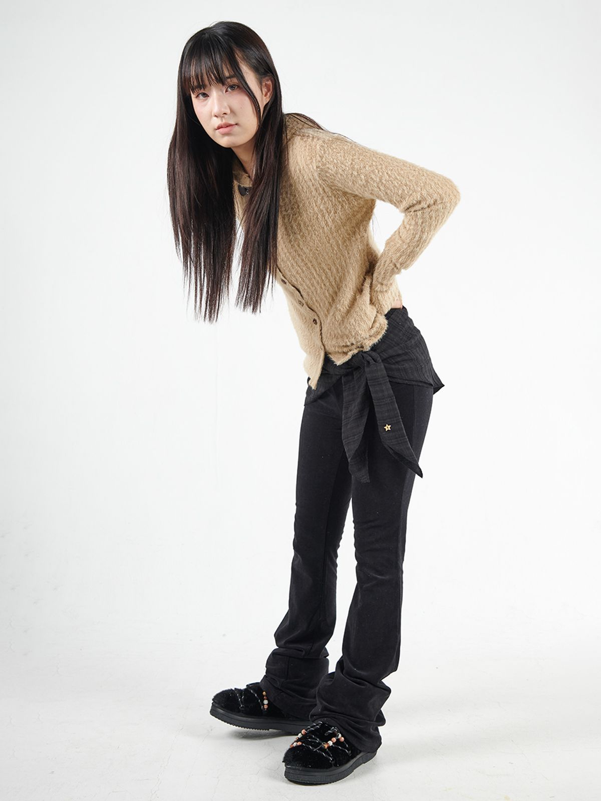 무음(MUWM) 플레어 밴딩 팬츠&모듈러 숄 세트 Flare Banding Pants & Modular Shawl Set (Black)