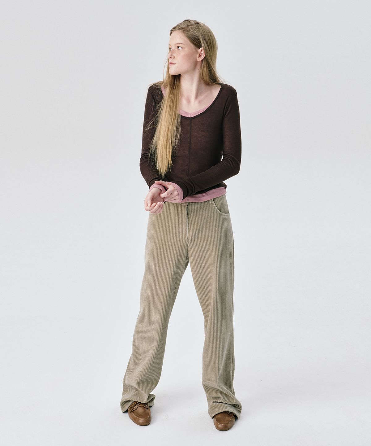 분더캄머(WNDERKAMMER) Corduroy Straight Pants_Khaki(코듀로이 스트레이트 팬츠_카키)