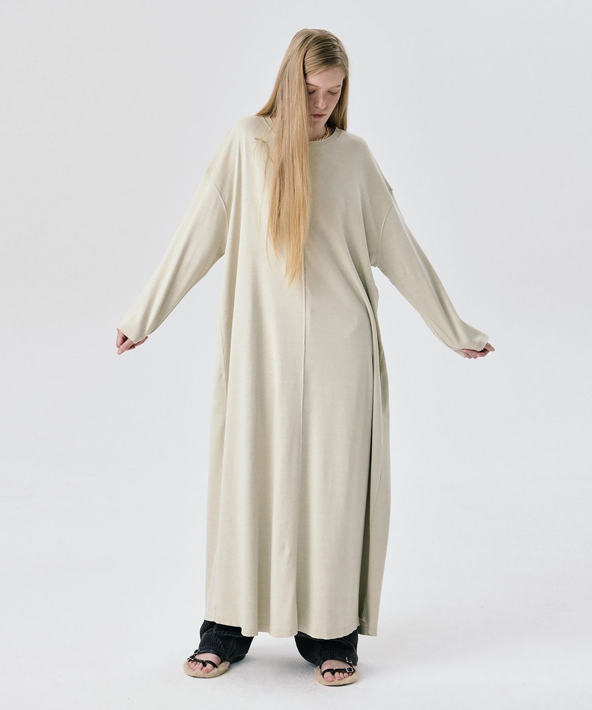 분더캄머(WNDERKAMMER) 25 Jersey Long Dress_Light Khaki(25 저지 롱 드레스_라이트 카키)