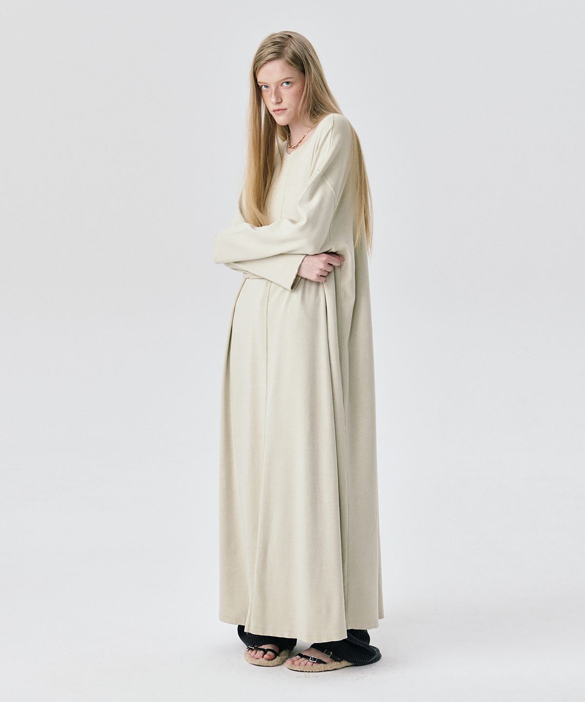 분더캄머(WNDERKAMMER) 25 Jersey Long Dress_Light Khaki(25 저지 롱 드레스_라이트 카키)