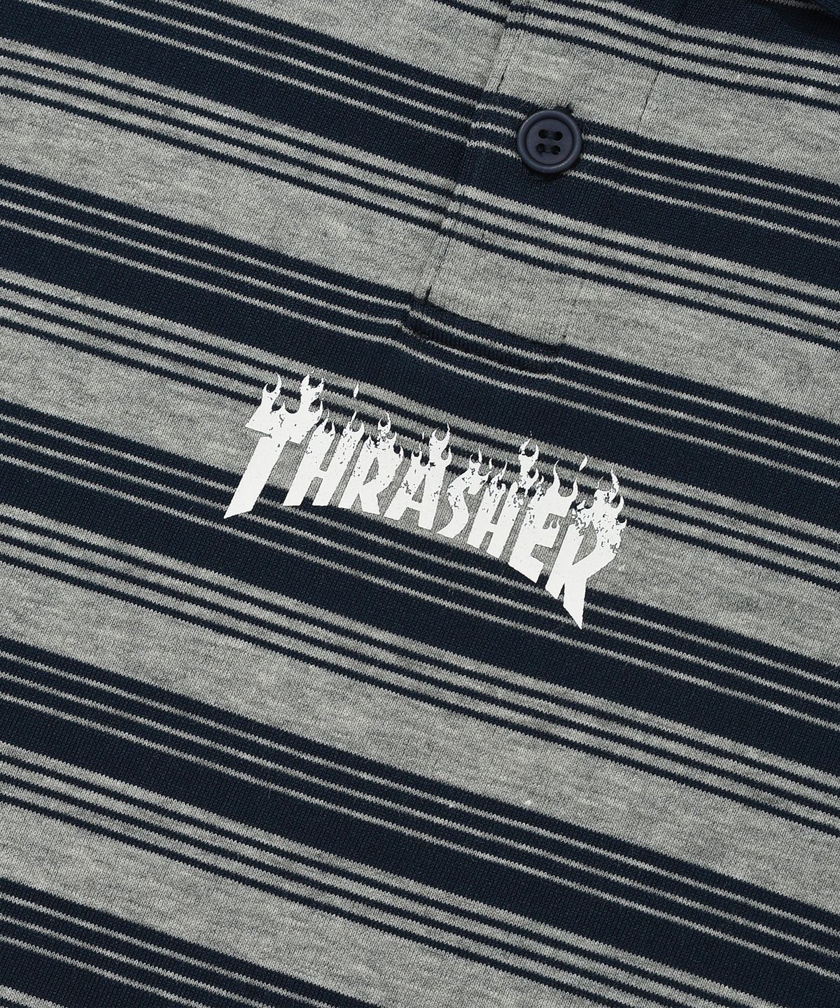 트레셔(THRASHER) 카라 스트라이프 롱 슬리브 네이비