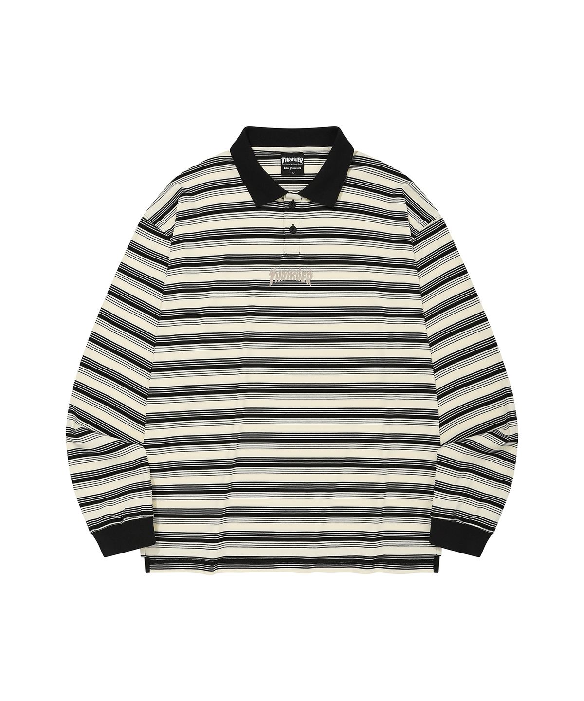 트레셔(THRASHER) 카라 스트라이프 롱 슬리브 블랙