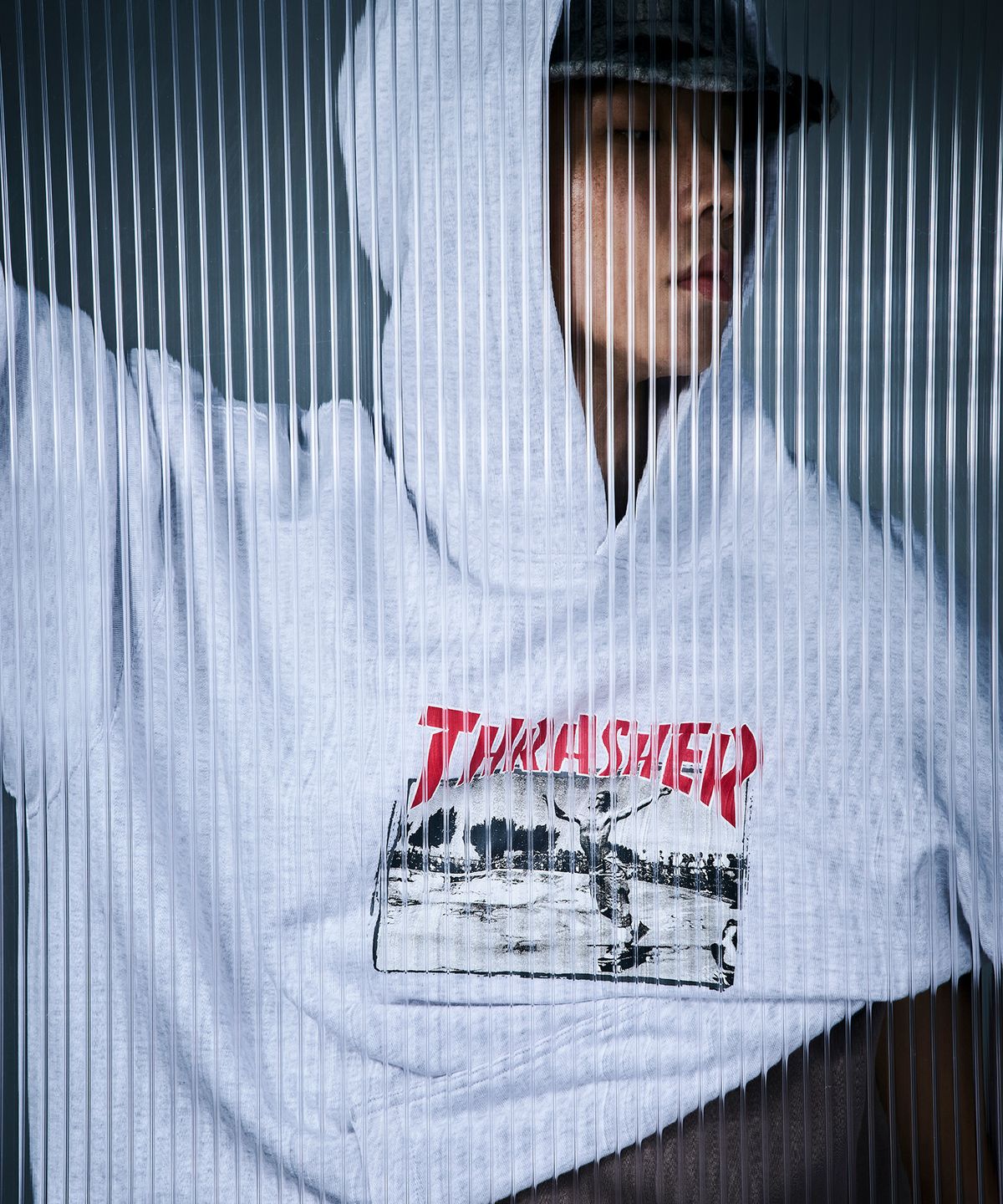 트레셔(THRASHER) 제이크디시 후디 화이트 멜란지