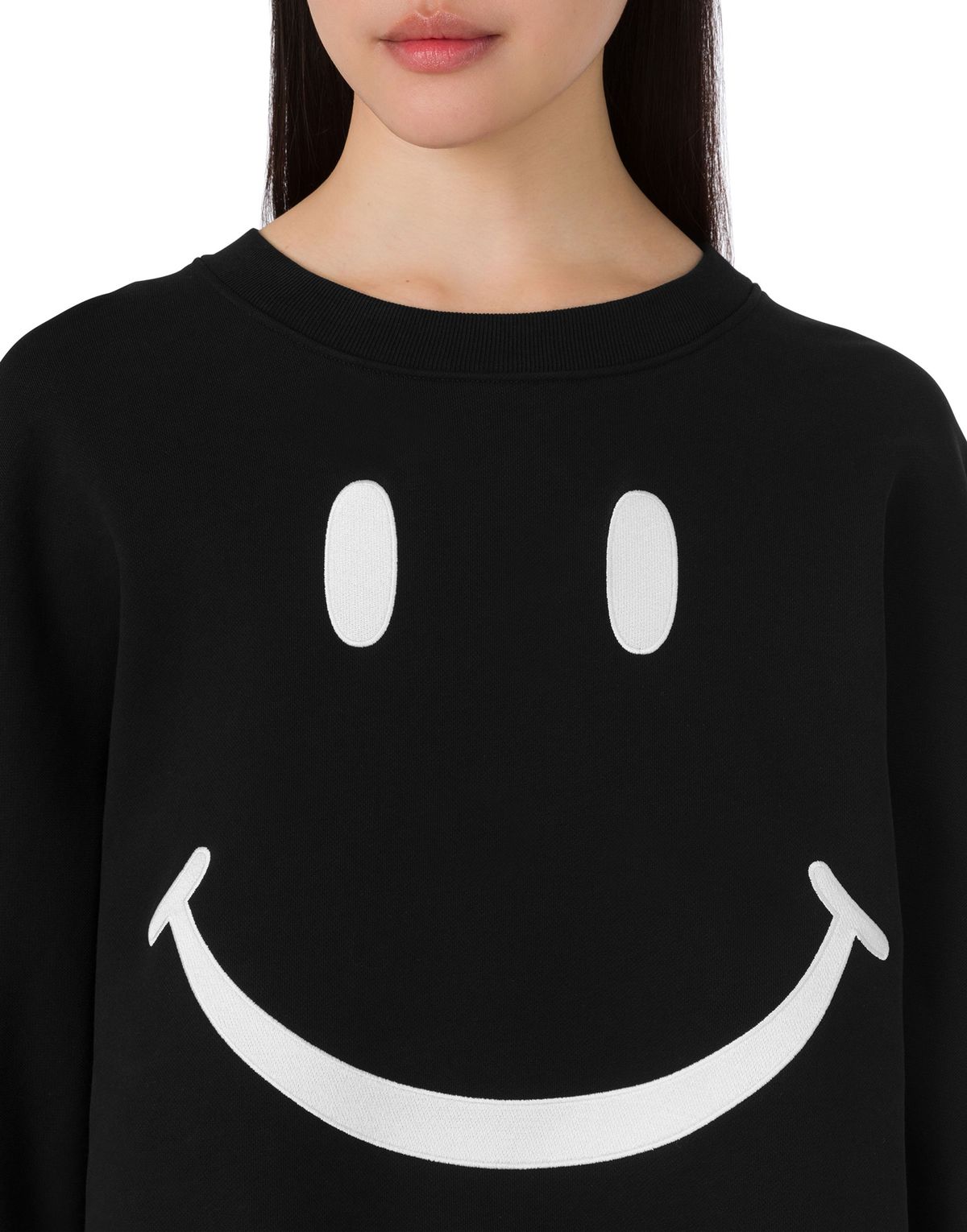 모스키노(MOSCHINO) 스마일리 오버 크롭 스웻셔츠